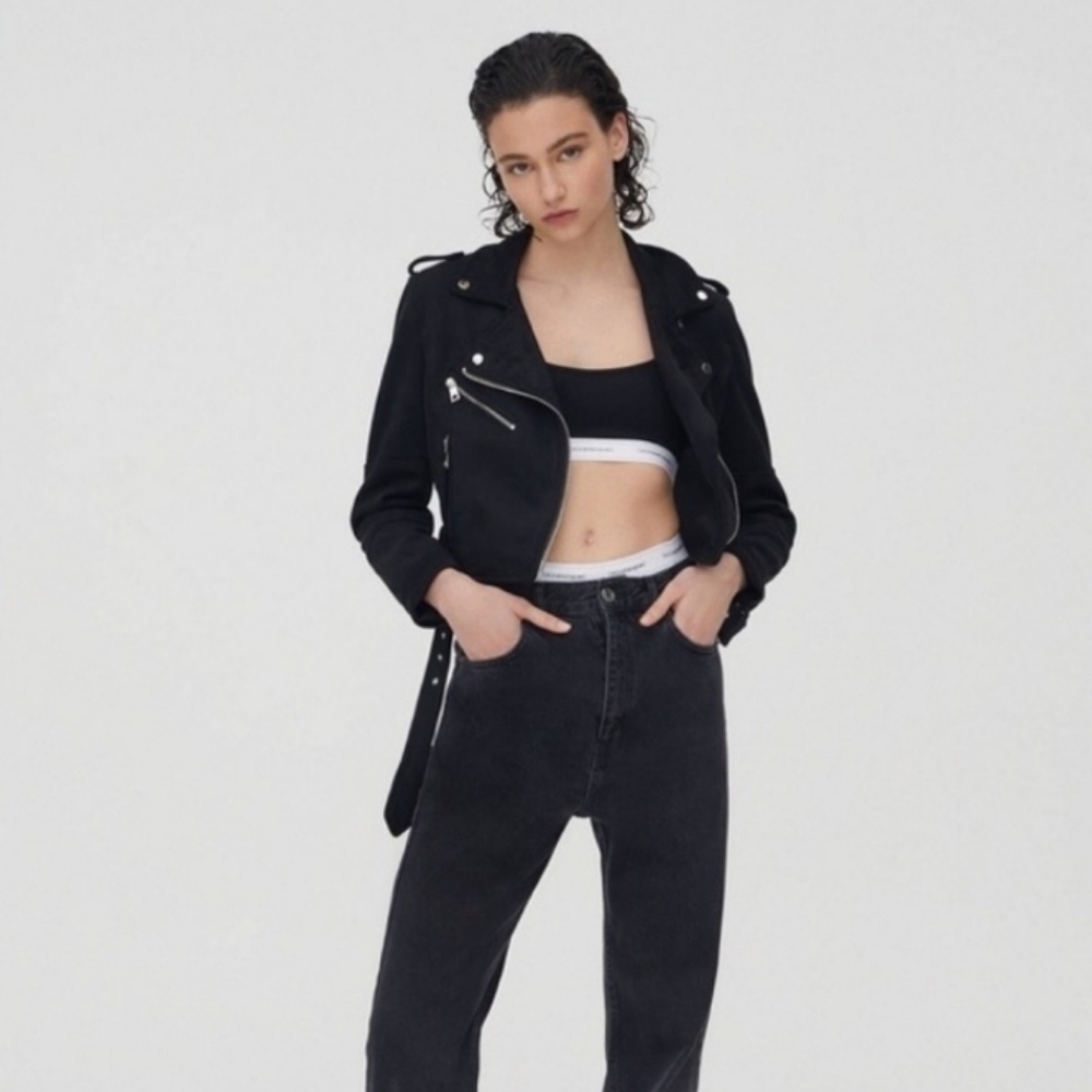 Pull & Bear Faux Suede Jacket Black Sz L